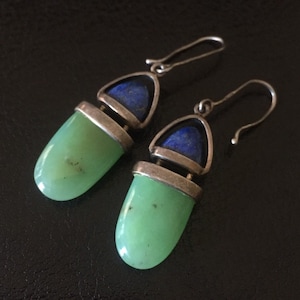 Art Deco Sterling Silver Sköldpendel Lapis Jade Örhängen