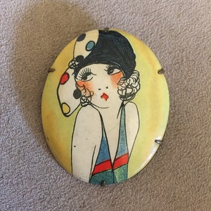 Art Deco 1920 Charming Flapper Celluloid Pin Brooch W/Ribbon bow