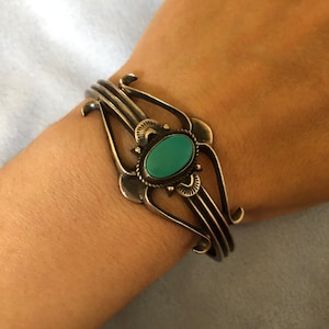 Navajo Leonard Maloney Sterling Silver Turquoise Vintage Cuff Bracelet Signed LM Sterling Unisex cuff