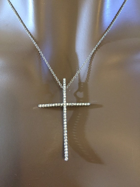 Vintage Large Skinny Metal Cross Rhinestones neck… - image 9