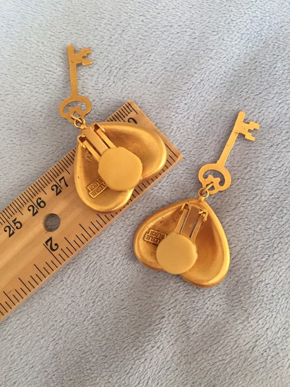 Vintage Leslie Block Heart Padlock and Key Earrings