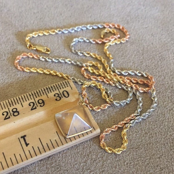 1980’s Vintage multicolor 18K Solid Gold 750 Rope Chain W/pyramid Rock Crystal pendent