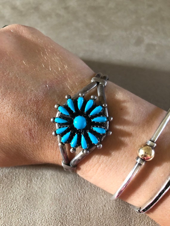 Zuni Turquoise Sterling silver cuff Bangle Bracel… - image 1