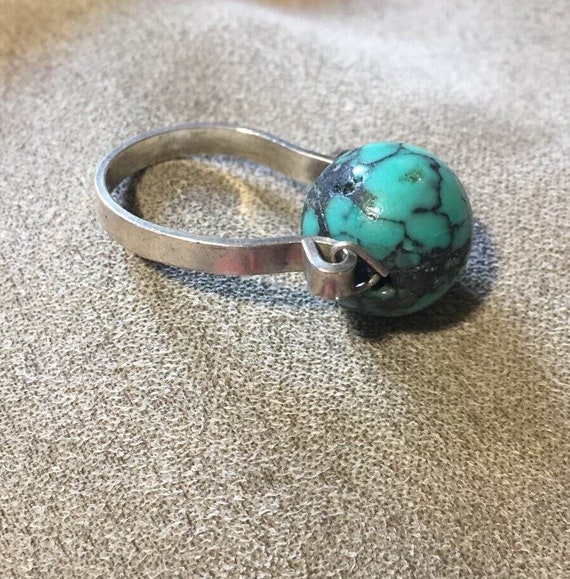 Old sterling silver Large Turquoise Sphere Ring Orb R… - Gem