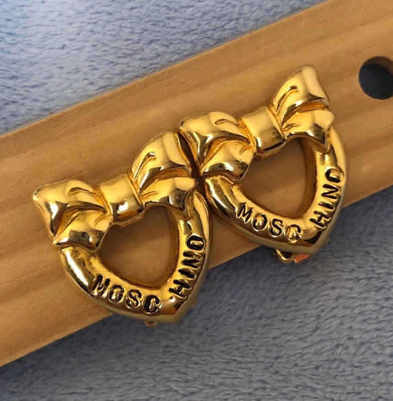 Vintage 1980 Moschino Heart earrings Ribbon Bow C… - image 1