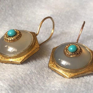 Antique Victorian Agate & Turquoise Dangle Earrings