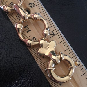 Swirl Floral Bone Link Gold filled Sterling Silver Large Clasp Bracelet Italy 8&quot;