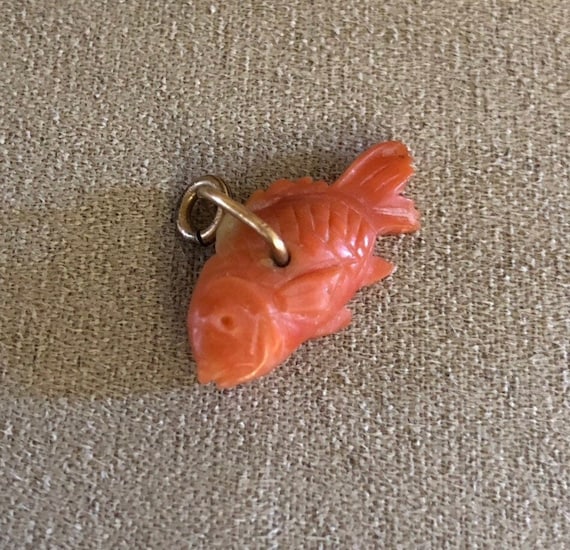 Antique Carved Coral Fish pendant or charm - image 1