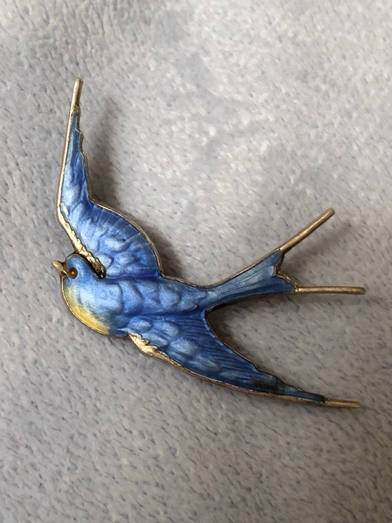 Antique Payee Baker Sterling Silver Blue Bird Swal