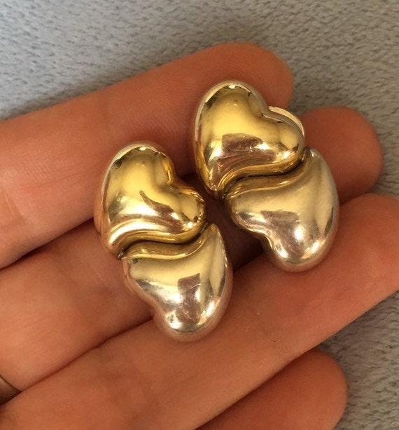 Vintage Sterling silver puffy interlocking Heart … - image 1