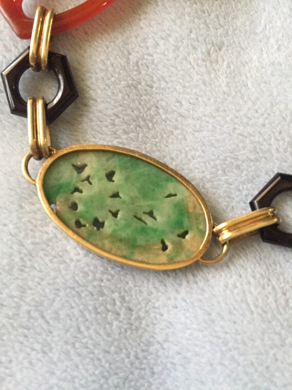 Antique 14K Solid Gold Jade Bracelet - image 4