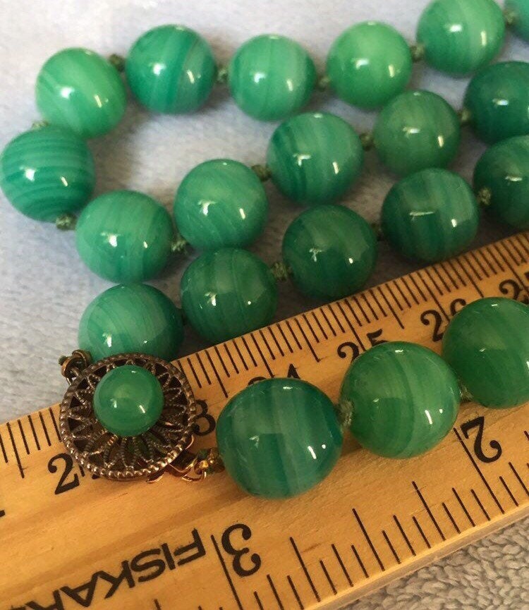 Art Deco 1920's Gorgeous Green Banded Peking Glass and Sterling Silver ...
