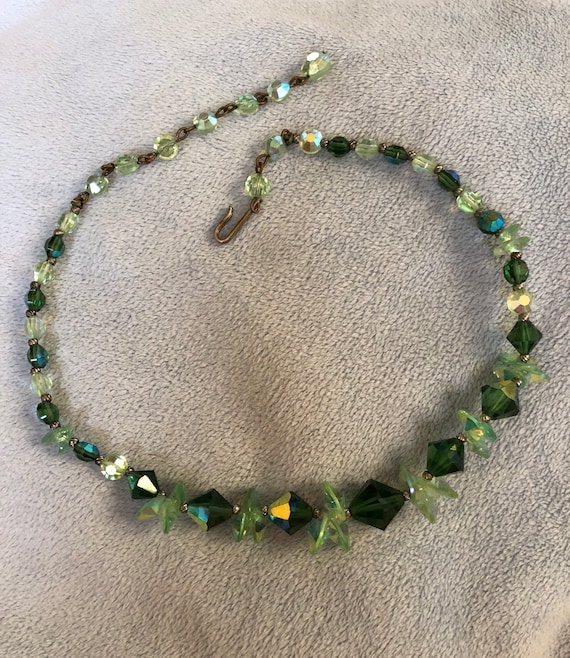 1950’s Faceted Green Carnival Glass Coil Row Cryst