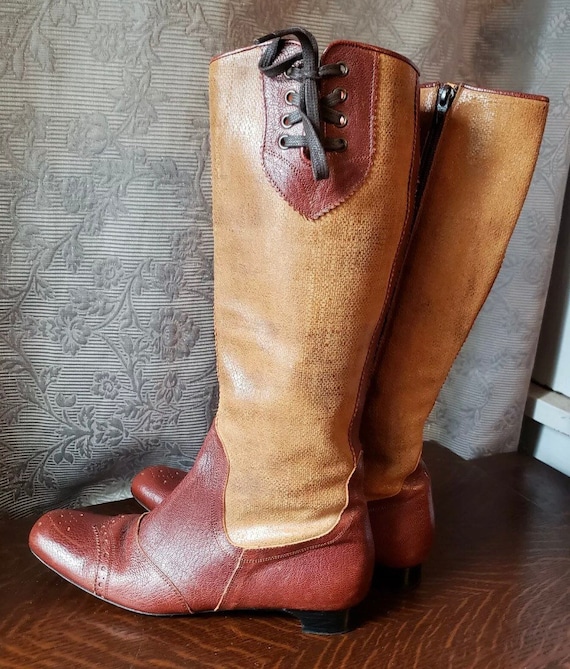 Vintage Oxford style Vero Cuoio Tall Brown Boots … - image 3