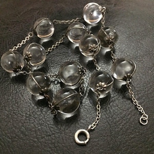 Pools of Light Rock Crystal Orb Sterling silver Floral Pedals Necklace Not Drilled