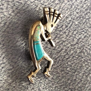 Southwestern Sterling Silver Opal & Turquoise Inlay Kokopelli Pin