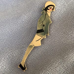 Art Deco Whimsical Celluloid Flapper pin brooch (missing Puppy)