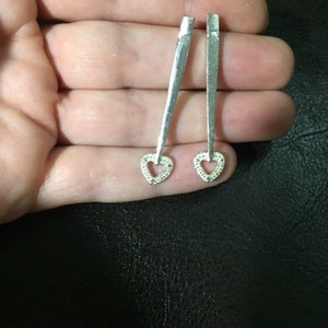 Sterling Silver Diamond heart Long dangle earrings image 2