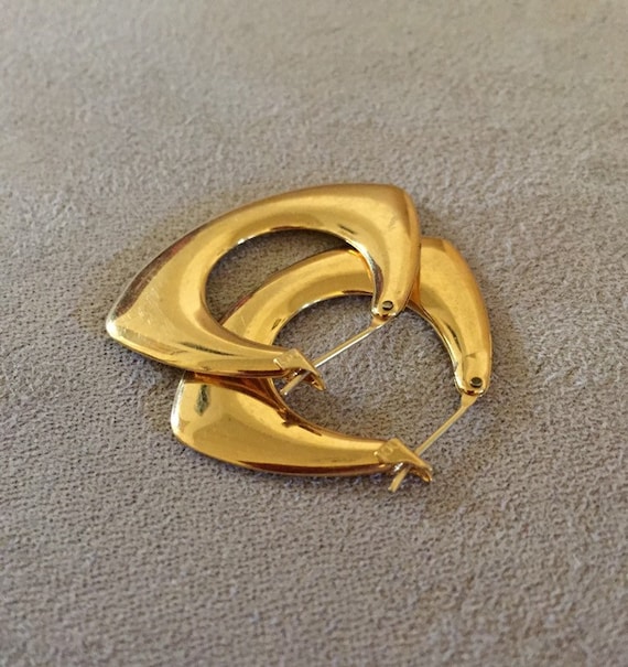 Plain Flat Monet Gold Tone Hoop Earrings Pierced … - image 2