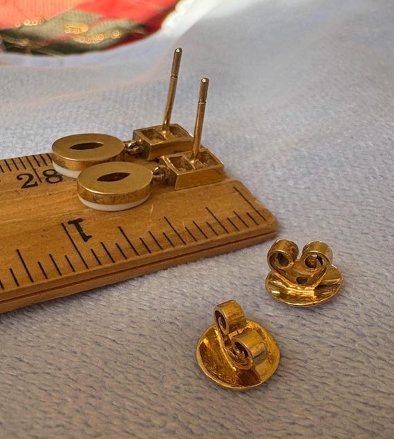 Antique 14K Solid Gold Dangle Stud Gemstone inlay… - image 4