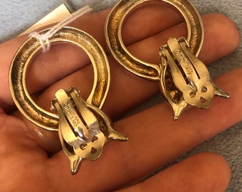 クリップオンペンダントイヤリング Vintage 1970's Givenchy Jaguar Panther Silver Tone Hoop