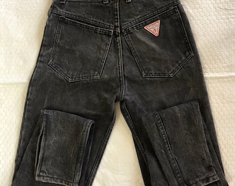 1980 Guess 1215 High Waist Tapered Zipper Leg Black Jeans Jouniors Sz 26 Vintage Made In USA Denim