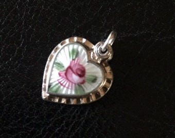 Antiker Sterling Guilloche Emaille Rose Herz religiösen Dia-Charme