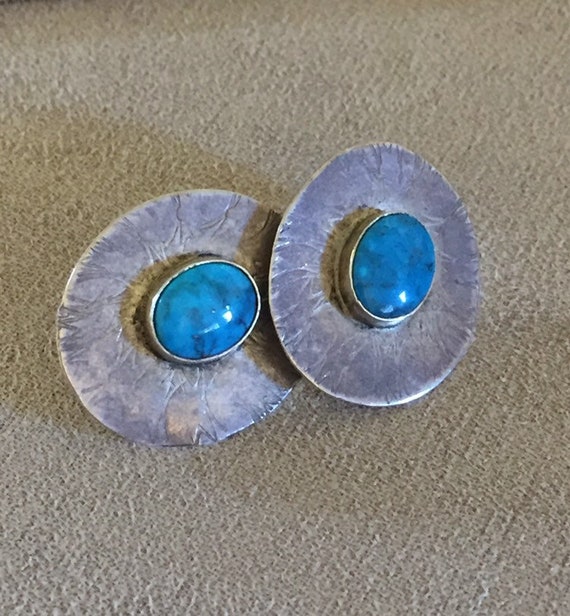 Vintage 1960’s Pair of Sterling Silver Turquoise E