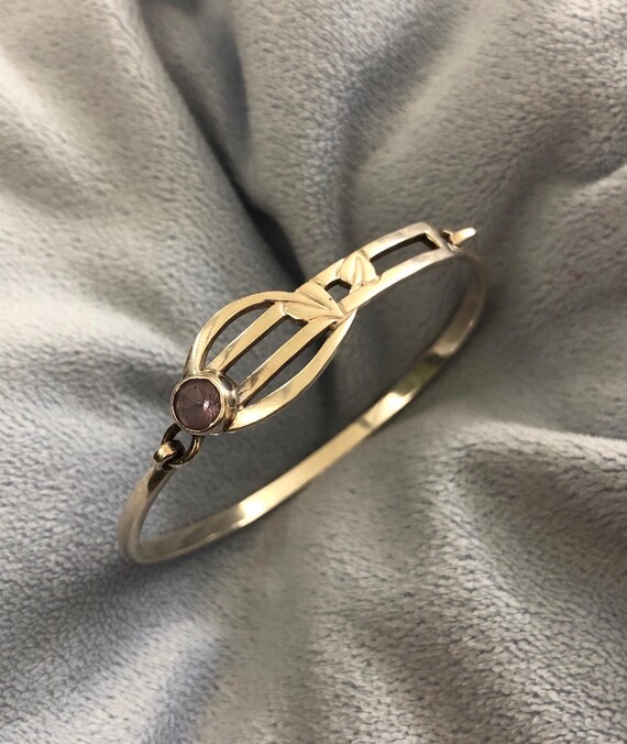 Deco Ivy Amethyst Solid Sterling Wrap Cuff Bangle… - image 5