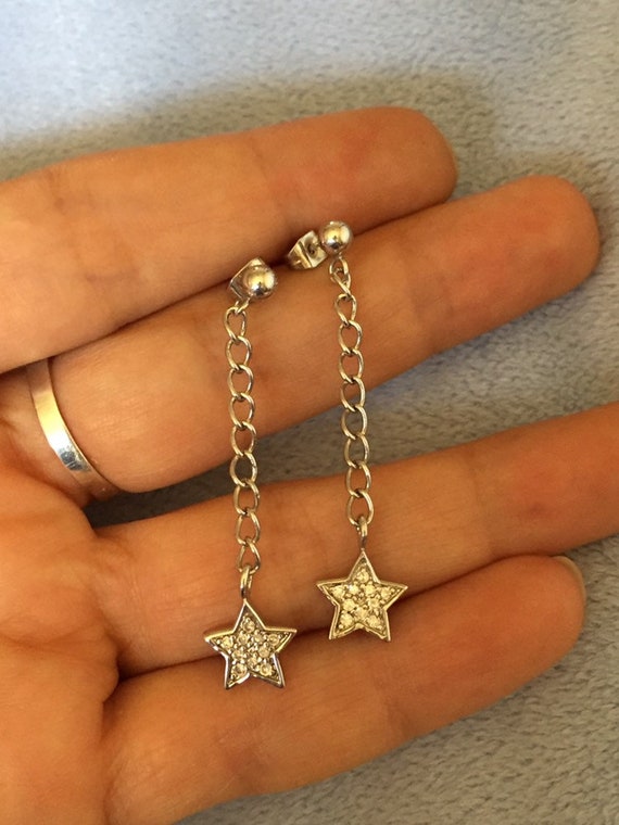 Vintage Sterling silver Star Sapphire Dangle earr… - image 3