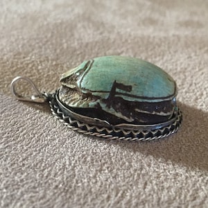 Art Deco Sterling silver Egyptian Scarab Beetle Talisman pendant