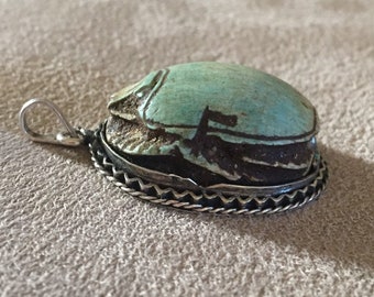 Art Deco Sterling silver Egyptian Scarab Beetle Talisman pendant