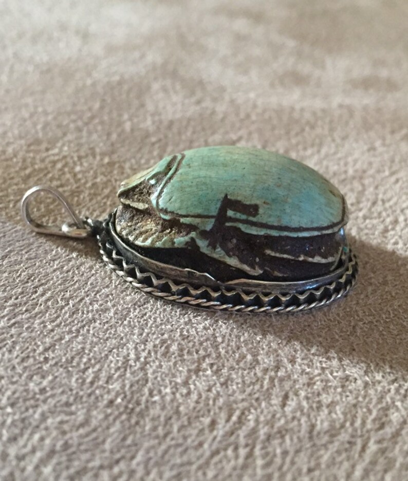 Art Deco Sterling Silver Egyptian Scarab Beetle Talisman Pendant - Etsy