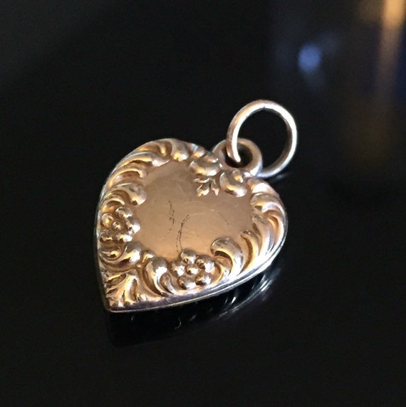 Victorian Ornate Puffy Heart Pendent charm W/Turq… - image 2