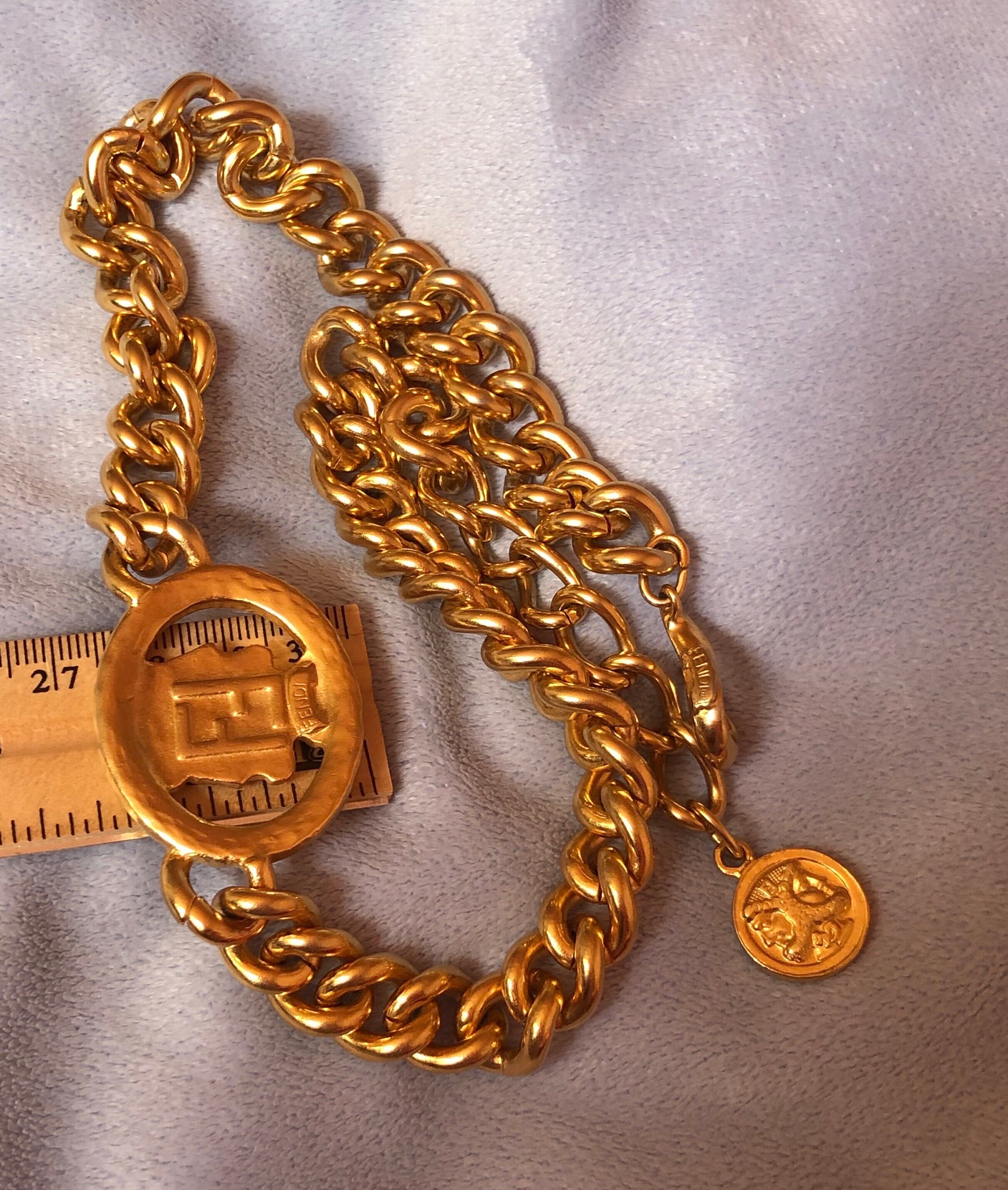 Vintage Fendi Double Faced Janus Signed FENDI Logo FF Necklace W 