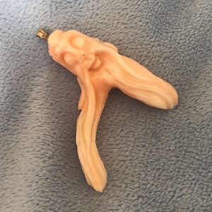 Antique Natural Carved Angel Skin Coral Immortal Wise man unisex 3D pendent 14K bail