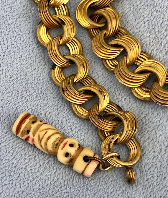 Rare Solid Brass Stacked Coiled Pocket Watch Chai… - image 2