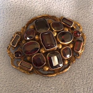 Antique Austro Hungarian Gilt Sterling Brooch pin W/Garnets