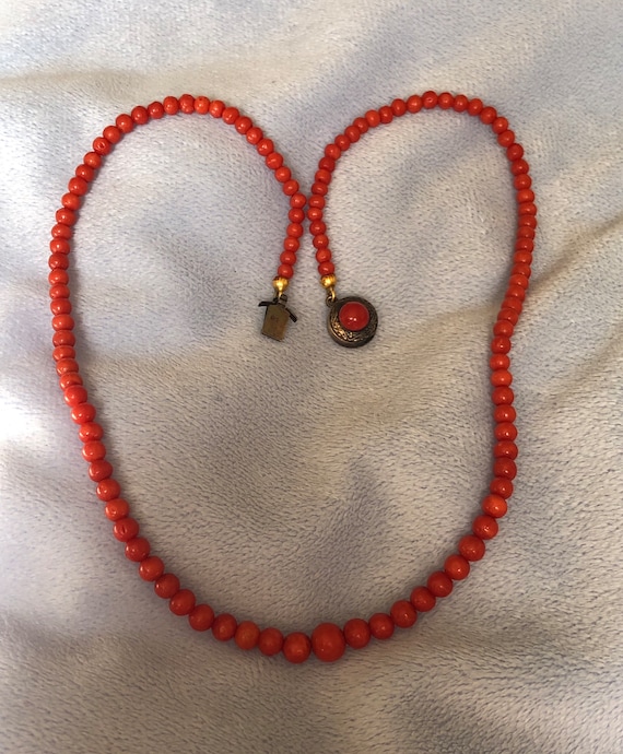 Antique Carved Salmon Red Coral Necklace Graduate… - image 9