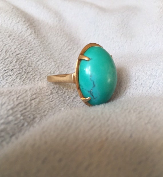 14K Solid Gold Large Turquoise Ring 6.5 - image 9