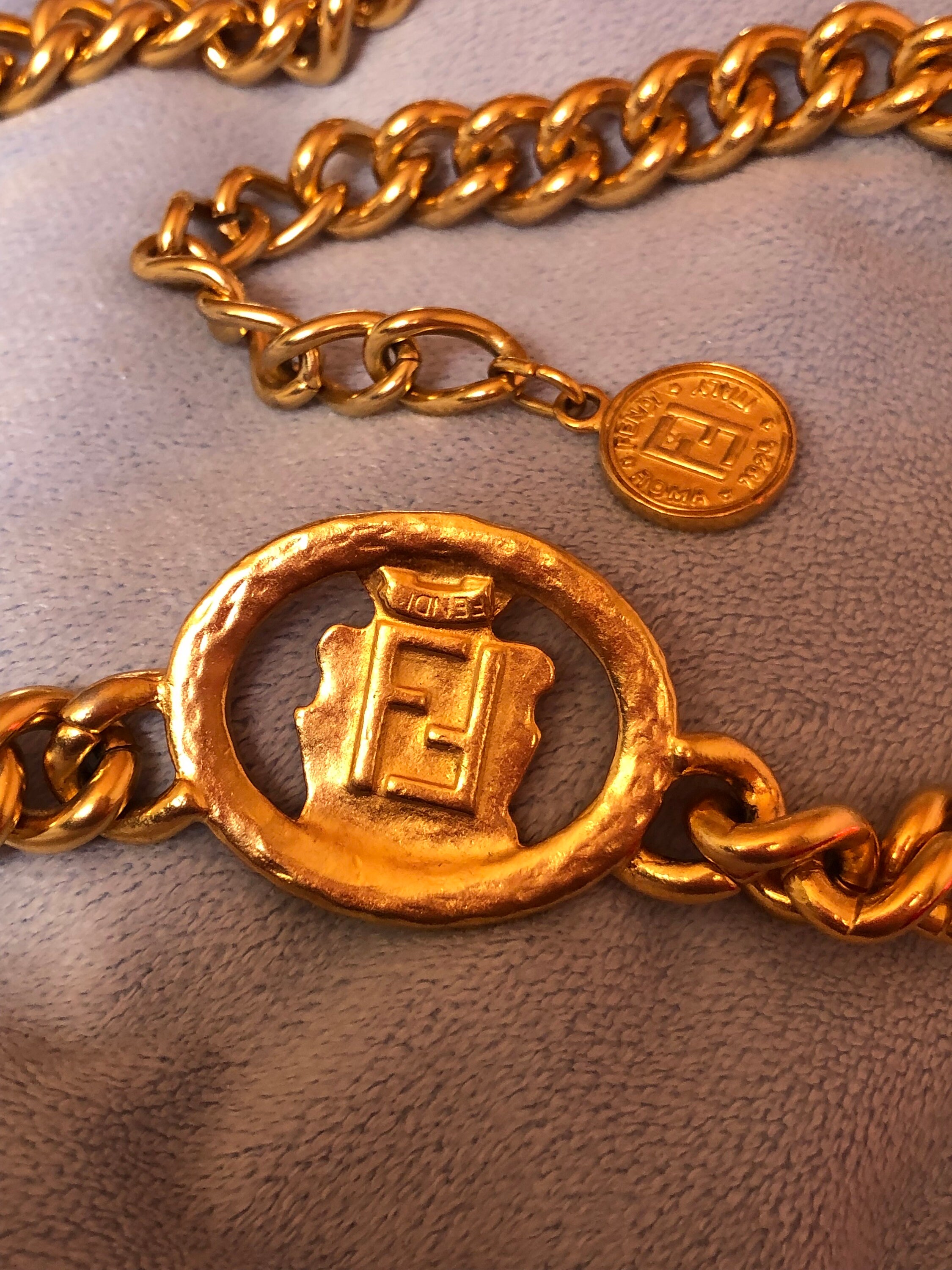 Vintage Fendi Double Faced Janus Signed FENDI Logo FF Necklace W 