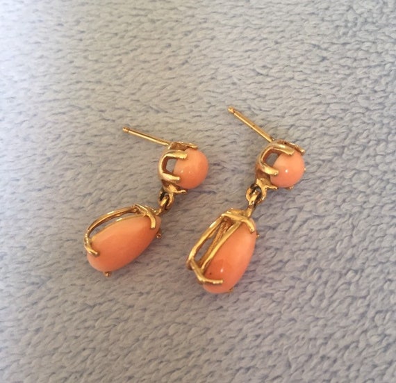 Classic Angel Skin Coral Earrings 14K Solid Gold … - image 5