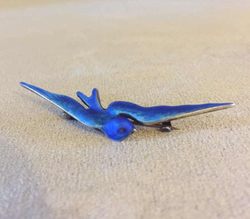 アンティーク＊ツバメ　ブローチ② シルバー　鳥 アンティーク スターリング シルバー ブルー エナメル ツバメ 鳥