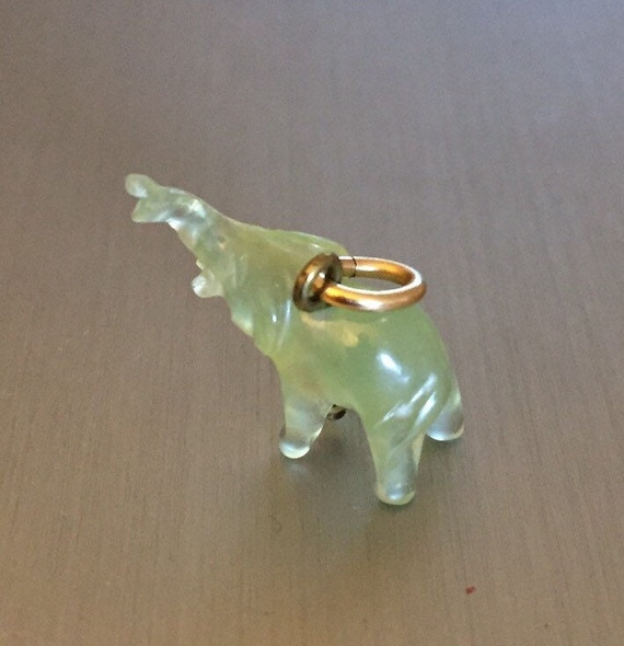 Tiny Art Deco Translucent Carved Green Agate Elep… - image 4