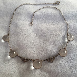 Art Deco Graduated Pools of Light Rock Crystal Orb Sterling silver Floral Necklace Not Drilled