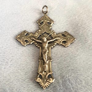 Antique Art Deco Fleur De Lis Sterling Silver Cross Pendant Chapel Crucifix Cross Pendant