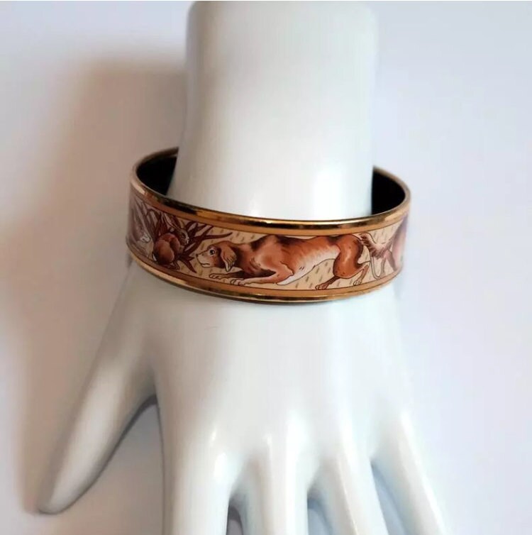 Retired Authentic HERMES Enamel Rabbit Bangle Bracelet 