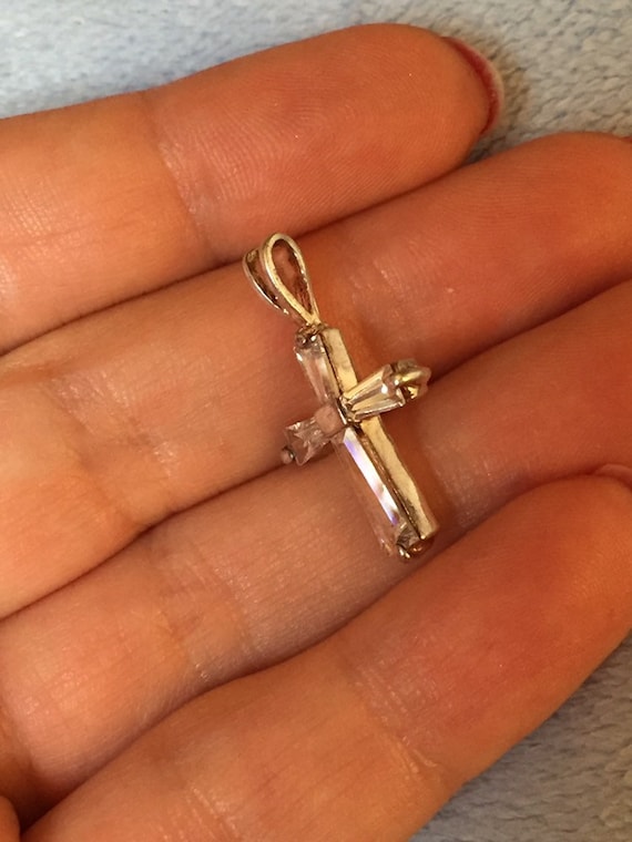 Sterling silver crystal Cross small pendant - image 2