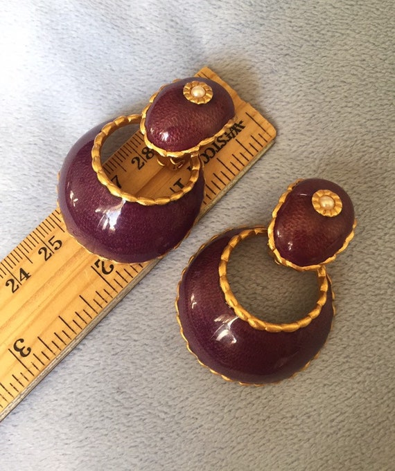 Vintage Guy Laroche Enamel Purple Hoop Earrings M… - image 6