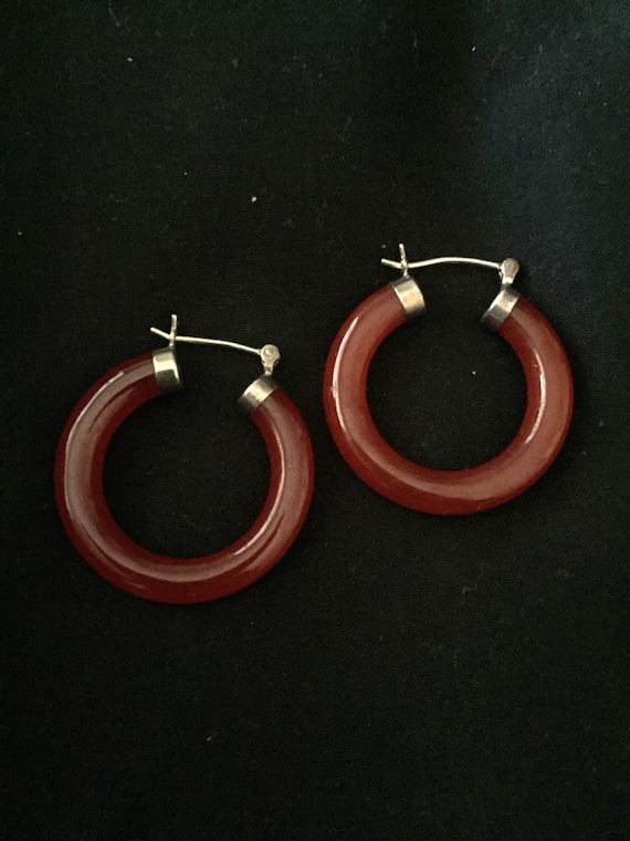 Sterling Silver Gothic Jade Hoop Earrings